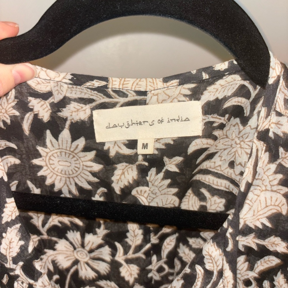 Daughters of India Black and Cream Floral Dress